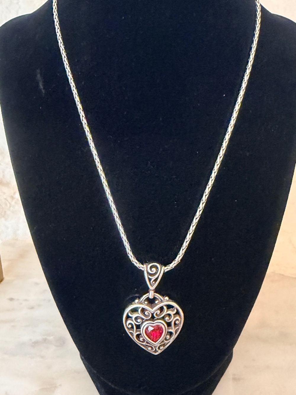Brighton "Love Your Heart" Reversible Scroll Pendant Necklace w Wheat Chain